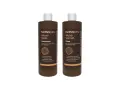Deux flacons de produits pour bois FurnitureClinic, l'un de teinture "Rosewood" et l'autre de vernis "Gloss", dans une teinte profonde couleur bois de rose foncé.
