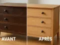 Avant/Après : une commode en chêne sombre transformée en meuble clair après avoir été décaper.