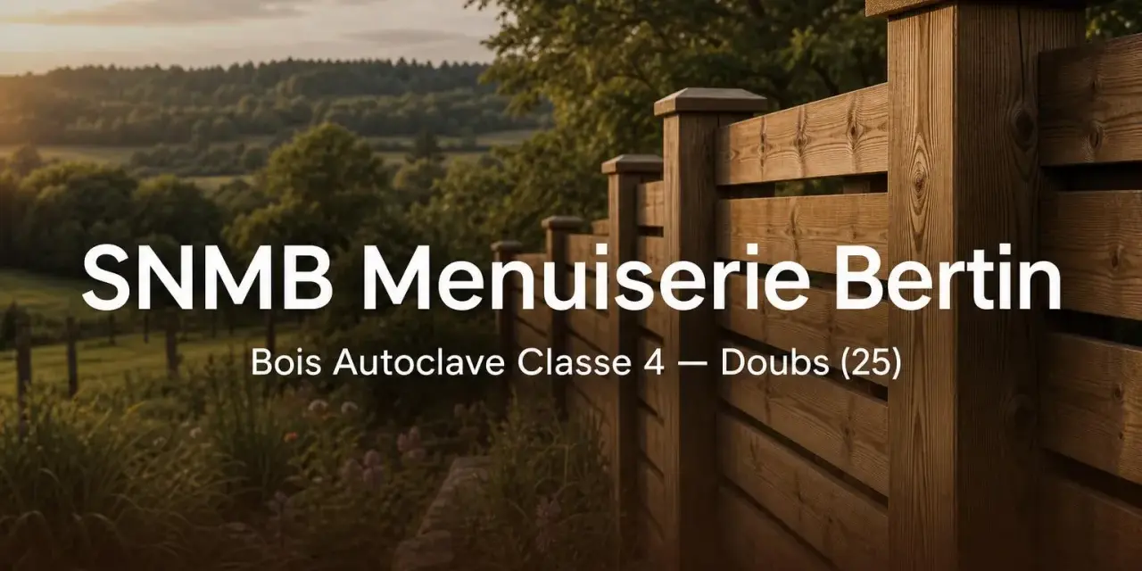 Clôture en bois autoclave classe 4, gage de durabilité pour votre extérieur. SNMB Menuiserie Bertin.