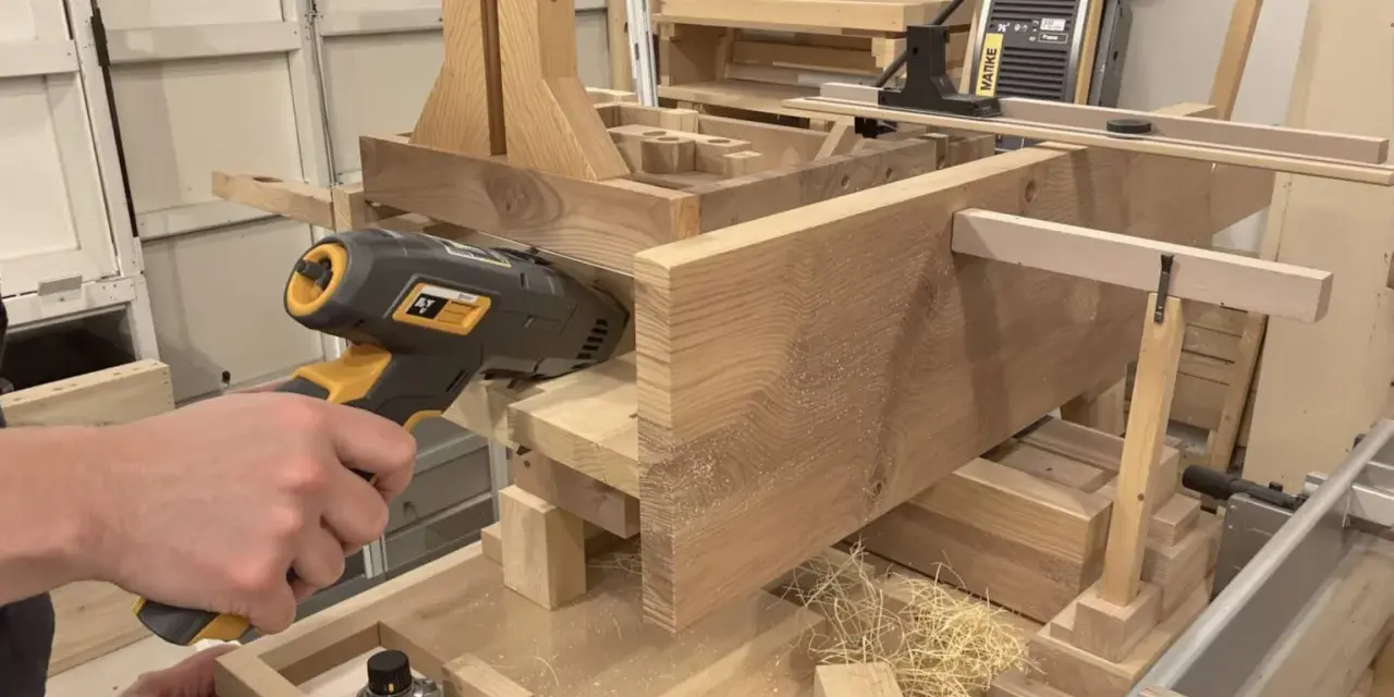 Utilisation d'un appareil pour enlever le saturateur bois sur une pièce de bois massive.