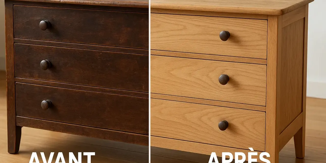 Avant/Après : une commode en chêne sombre transformée en meuble clair après avoir été décaper.
