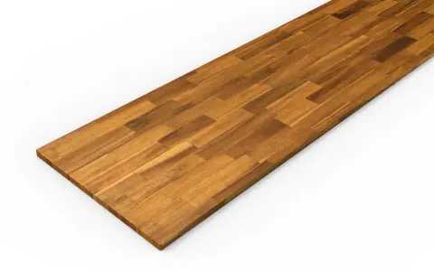 Planche de bois d'acacia, un bois dur ou tendre, assemblée en lamelles pour un plan de travail ou une étagère.