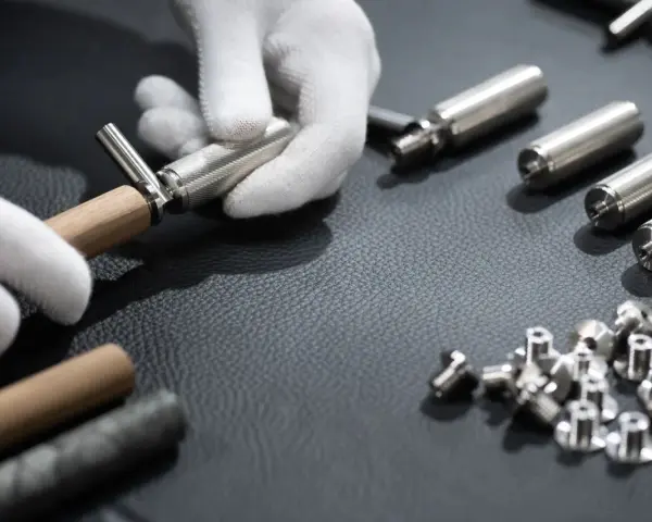 Mains gantées assemblant une ferrure de meuble. Des pièces métalliques et des vis sont disposées autour, suggérant comment enlever des ferrures sur un meuble.