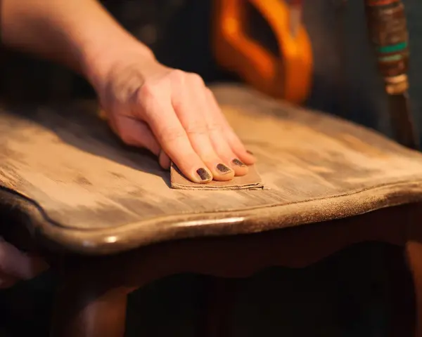 Main poncée pour enlever vernis bois. Le bicarbonate de soude peut aider à décaper.