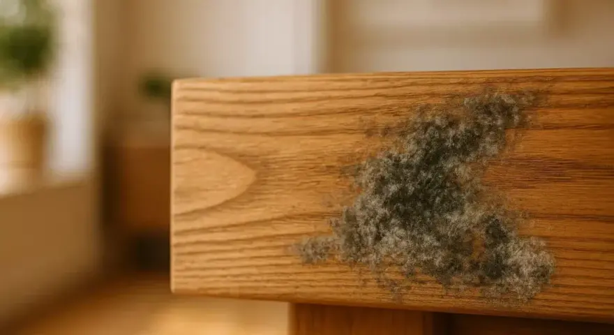Moisissure sur un meuble en bois. Apprenez à fabriquer un fongicide naturel pour bois afin de protéger vos meubles.