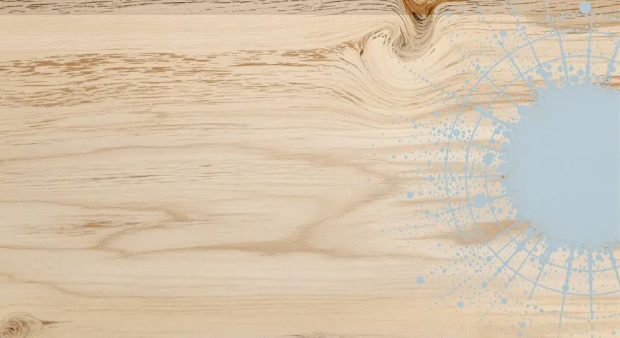 Nuancier saturateur bois : un fond de bois clair avec des motifs abstraits bleus rappelant des éclaboussures et des cercles.