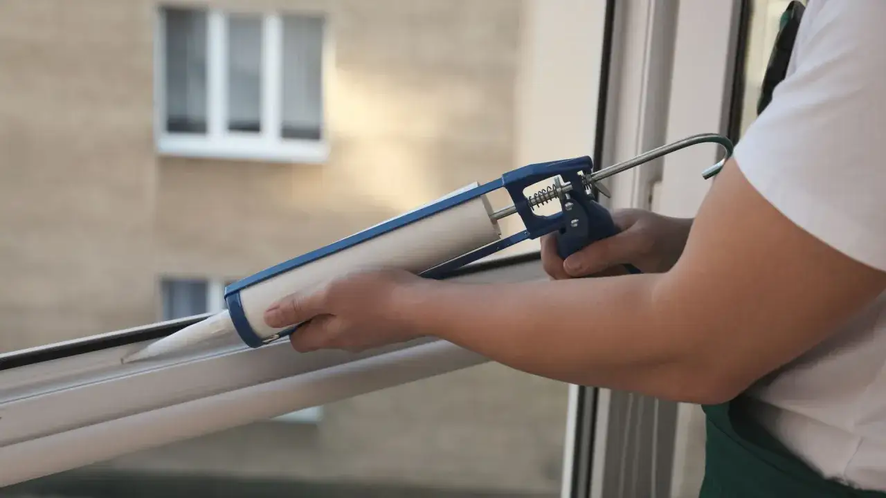 Application de silicone sur un cadre de fen&ecirc;tre pour une meilleure isolation.