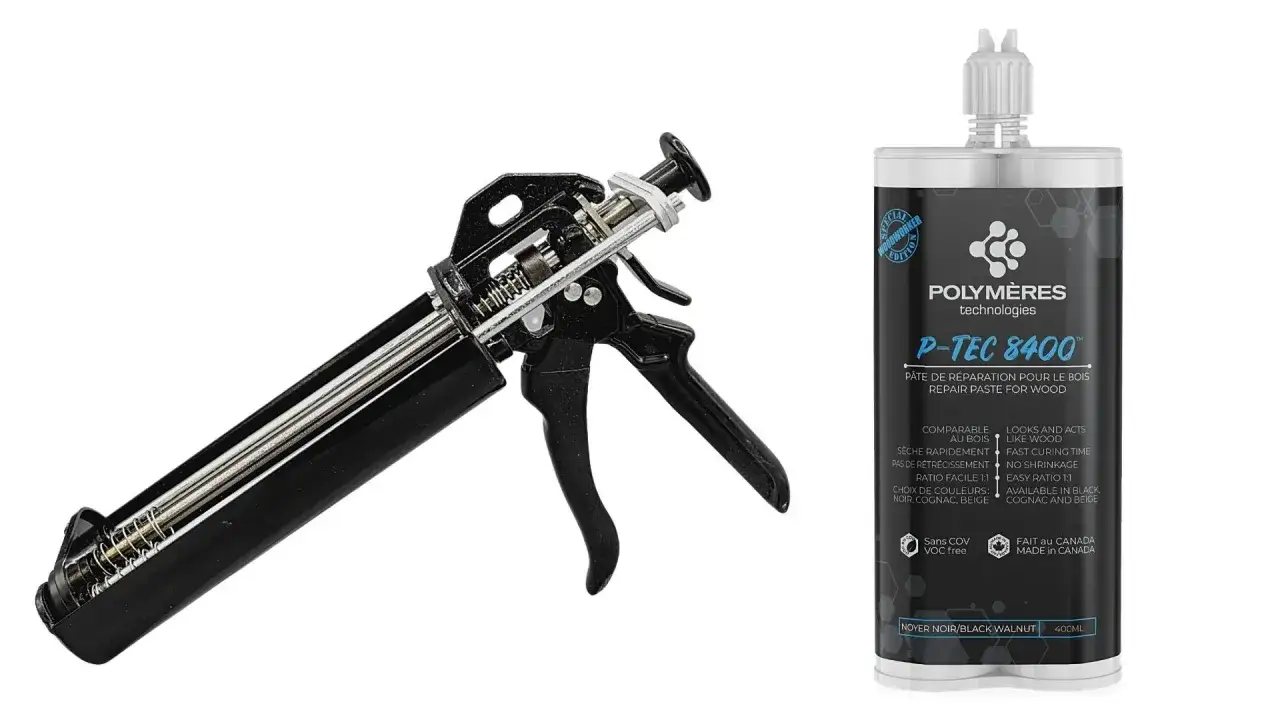 Pistolet pour poser du mastic de r&eacute;paration pour bois P-TEC 8400, id&eacute;al pour les travaux de menuiserie.