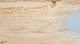 Nuancier saturateur bois : un fond de bois clair avec des motifs abstraits bleus rappelant des éclaboussures et des cercles.